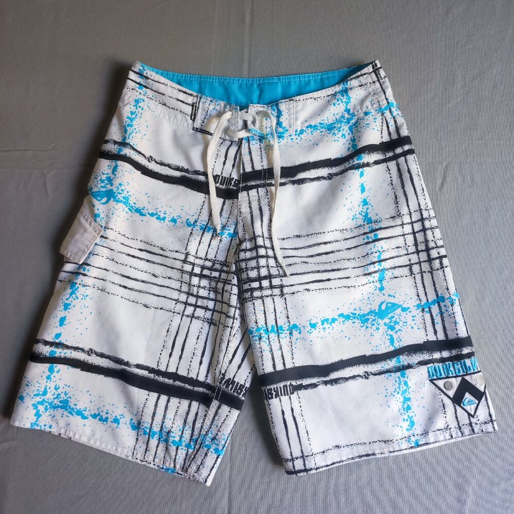 Quiksilver board short men's size 29 white blue black graphic design